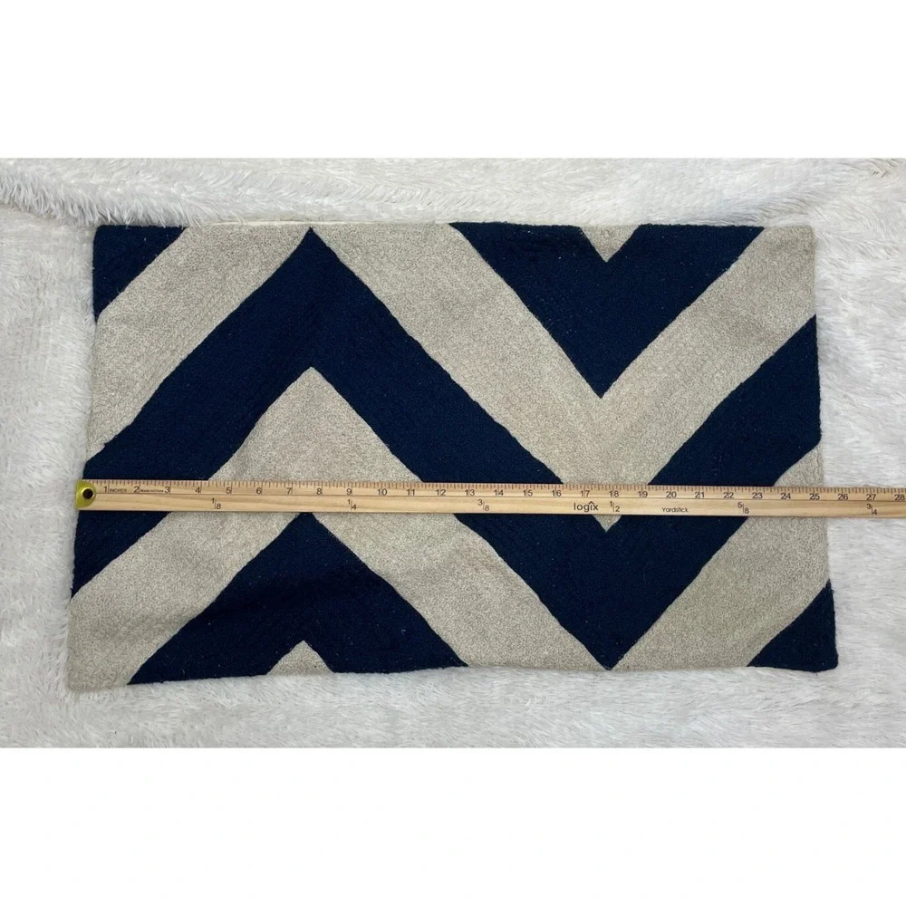 Pottery Barn Pillow Cover Chevron Blue & Beige 100% Cotton Rectangle Lumbar Sham